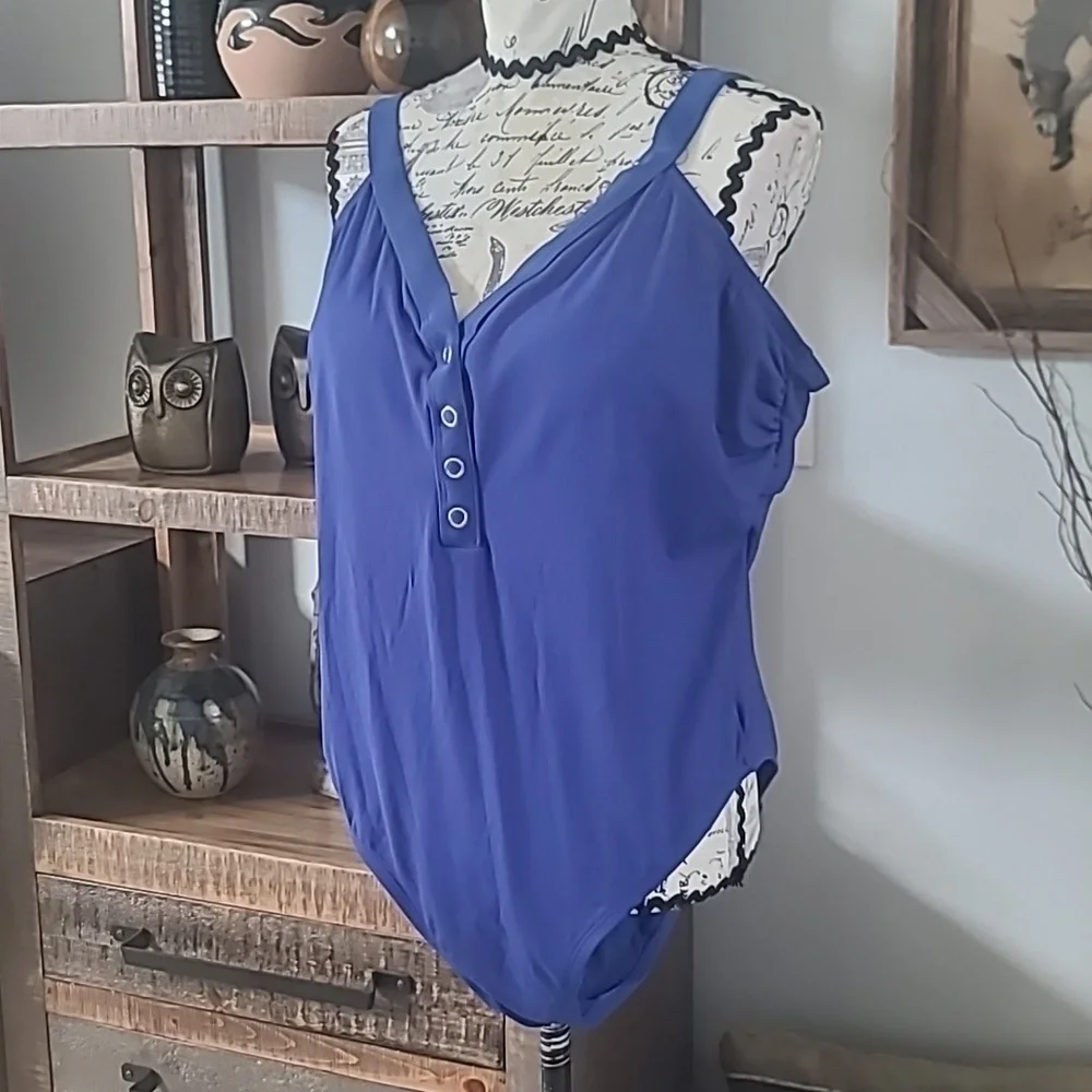 Xhilaration Women’s Blue Button-Front One Piece Swim Suit
